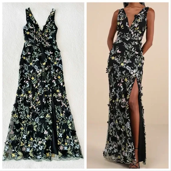 Lulu's Black Floral Embroidered Maxi Dress - Picture 1 of 9